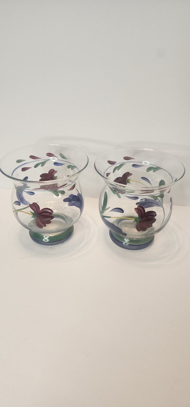 lenox poppies on blue Set Of Hurricane Vases
